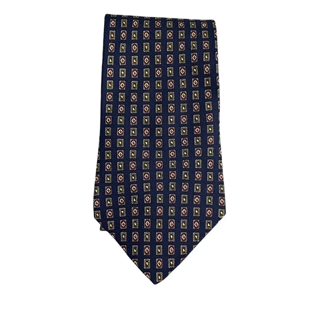 Tommy Hilfiger Tie Navy Blue Geometric Silk Neck Tie Necktie